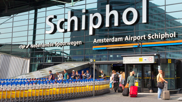 The entrance to Amsterdam Schiphol Airport.