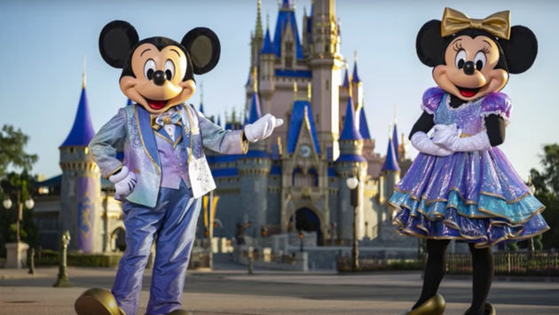 Mickey and Minnie Mouse at Disney World.