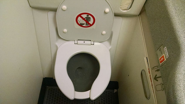 A standard commercial airline toilet
