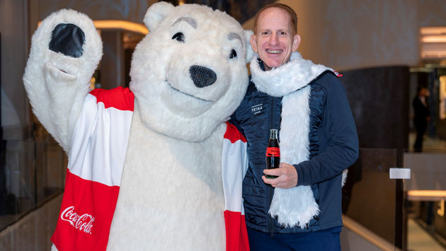 Norwegian Cruise Line's Harry Sommer with the Coca-Cola polar bear