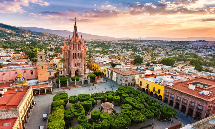 Aerial View of San Miguel de Allende in Guanajuato, Mexico.