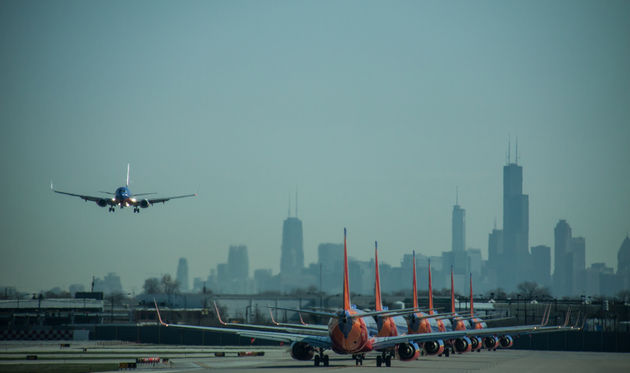 Southwest Airlines Boeing 737s lined up for takeoff at Chicago Midway International Airport
