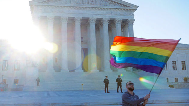 An LGBTQ pride flag flying at the United States Supreme Court