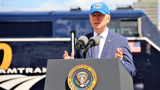 President Joe Biden speaks at a ceremony marking Amtrak's 50th anniversary.