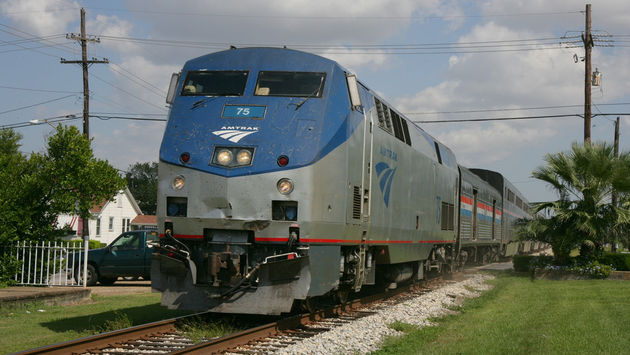 An Amtrak train running through Austell, Georgia.