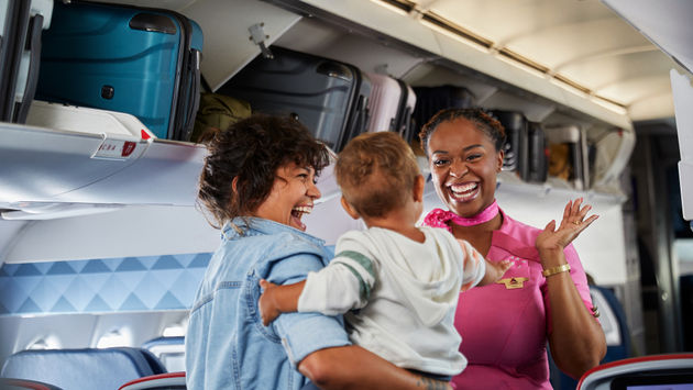 Delta Air Lines, flight attendant, crew, passengers, baby, infant, toddler, children, kids