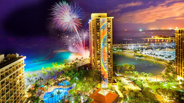 Fireworks at Hilton Hawaiian Village Waikiki Beach Resort