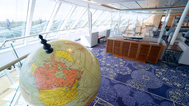 Second-story loft of the Explorers' Lounge on Viking Ocean Cruises' Viking Sky