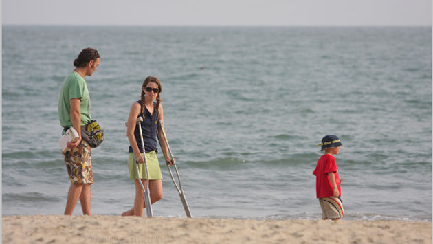 tourist beach crutches