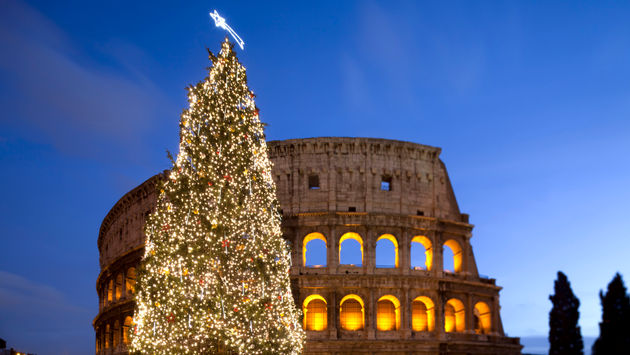 Christmas tree by Coliseum in Rome, Italy