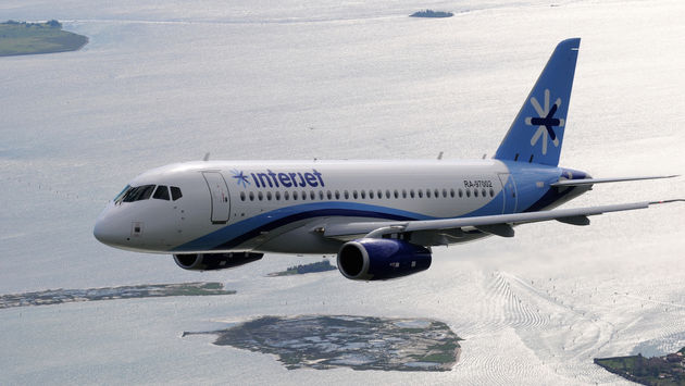 An Interjet airliner soaring through the air
