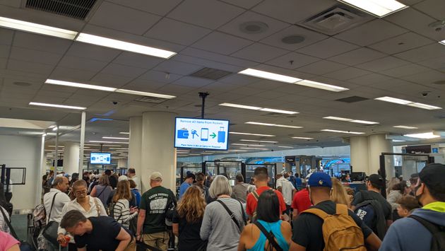 TSA security line, airport security