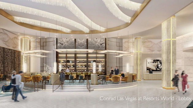 Rendering of the Conrad Las Vegas lobby, part of an upcoming Resorts World complex.