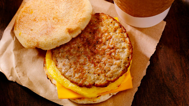 Sausage and egg breakfast sandwich.