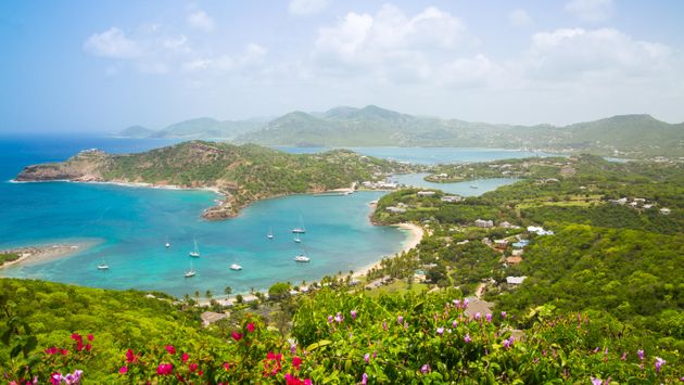 Antigua, English Harbour panoramic view with boats and yachts
