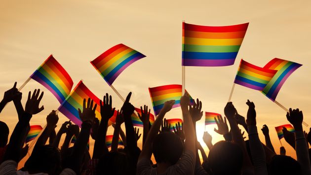 Group of People Waving Gay Pride Flags
