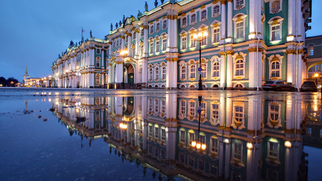 The former Winter Palace, which now houses the Hermitage Museum in St. Petersburg.