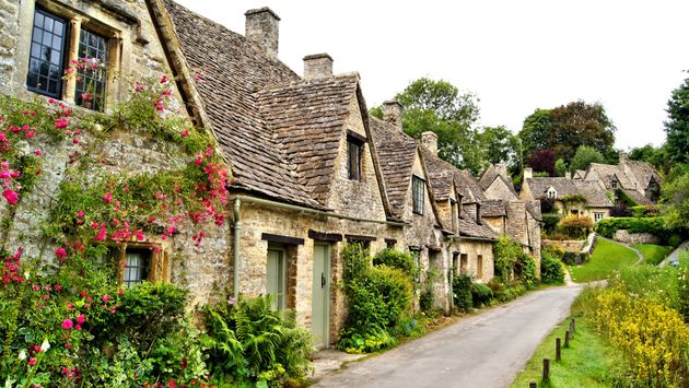 Historic, Arlington Row, houses, cottages, Bibury, Gloucestershire, England, Britain, United Kingdom, UK